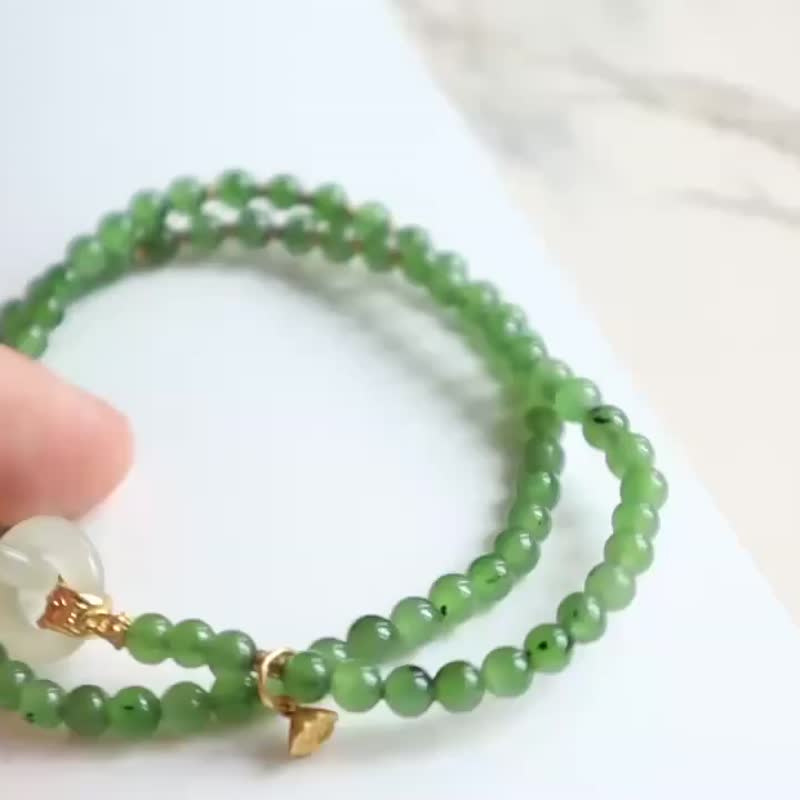 Natural Hetian Jade Jasper Double Circle Bracelet with Hetian Jade Interlocking Jasper Millet Bead Bracelet - สร้อยข้อมือ - หยก 