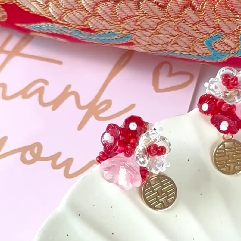 chinese wedding earrings - ต่างหู - เส้นใยสังเคราะห์ สีแดง