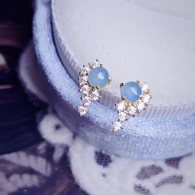 Cai Shui | Rare fantasy ice starry sky blue | Myanmar A-quality jade sterling silver plated 18k earrings and studs - ต่างหู - หยก 