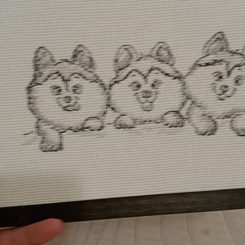 Handmade puppies painting, Dog wall art, for home decor, finished cross stitch - 壁貼/牆壁裝飾 - 繡線 灰色