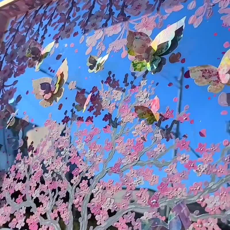 【桜散歩B３】原画一点のみ　透明アート　影絵　インテリア　蝶々　かわいい　子供部屋 - 壁貼/牆壁裝飾 - 壓克力 粉紅色