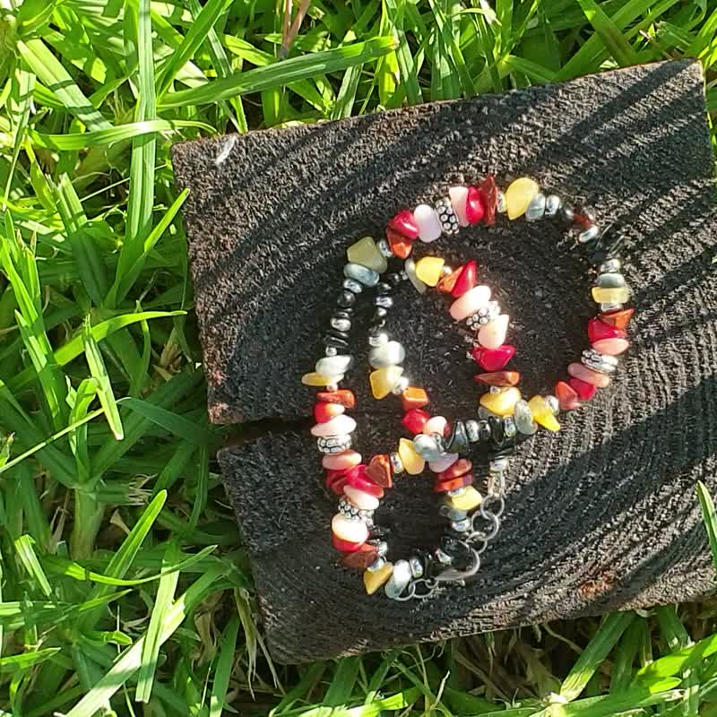 Choker of raw gemstones, coral, jasper, tourmaline, calcite, opal necklace - 項鍊 - 寶石 多色