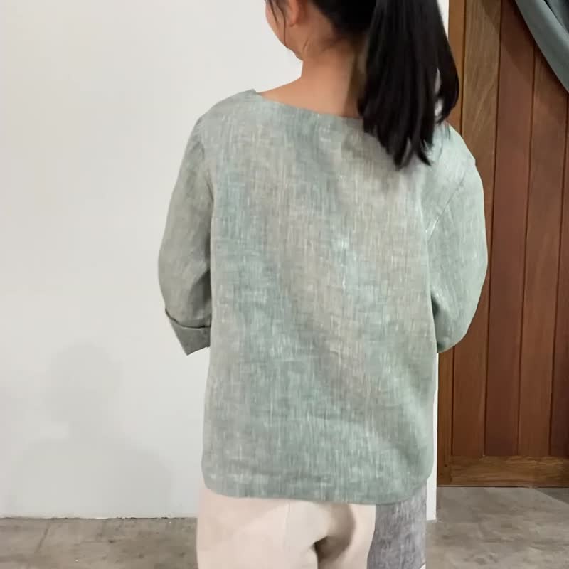 เสื้อผ้าลินินธรรมชาติ คอเหลี่ยม แขนยาว ใส่สบาย - Jade Green - เสื้อผู้หญิง - ลินิน สีเขียว