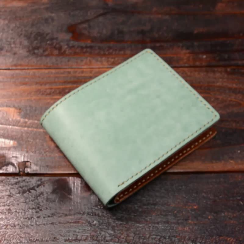 Italian leather MAYA bifold wallet / AQUA / hand sewing - Wallets - Genuine Leather Green