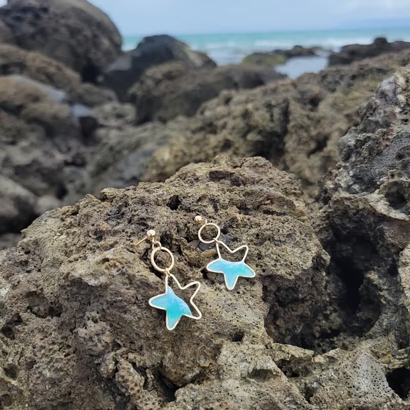 Star ring wave resin personalized ocean style - ต่างหู - เรซิน สีน้ำเงิน