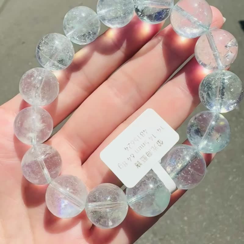 彩虹碎冰透海藍寶14-14.5mm64.8g釋放壓力舒緩情緒療癒能量 - 手鍊/手環 - 水晶 藍色