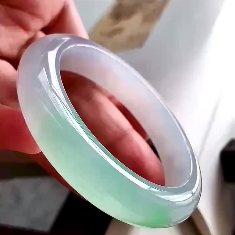 冰種 天然翡翠 緬甸 A玉 玉鐲 • 冰種厚庄翡翠福鐲 - 手鍊/手環 - 玉石 白色