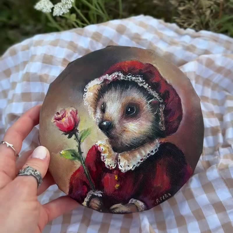 Hedgehog canvas painting, Hedgehog wall art Animal painting, Woodland fairy art - 壁貼/牆壁裝飾 - 棉．麻 多色
