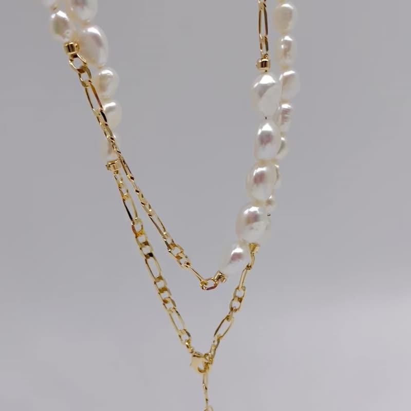 Baroque Pearl-White Natural Freshwater Pearl Necklace + Bracelet Set Long Chain Multiple Matches - Long Necklaces - Pearl White