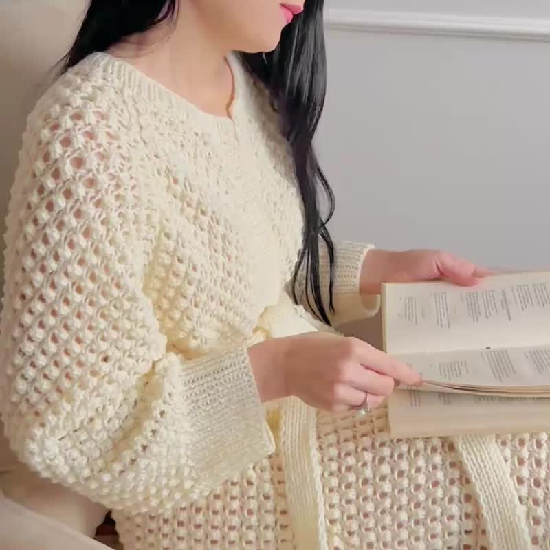 Long robe Wool sweater jacket Handmade cardigan - 女毛衣/針織衫 - 羊毛 