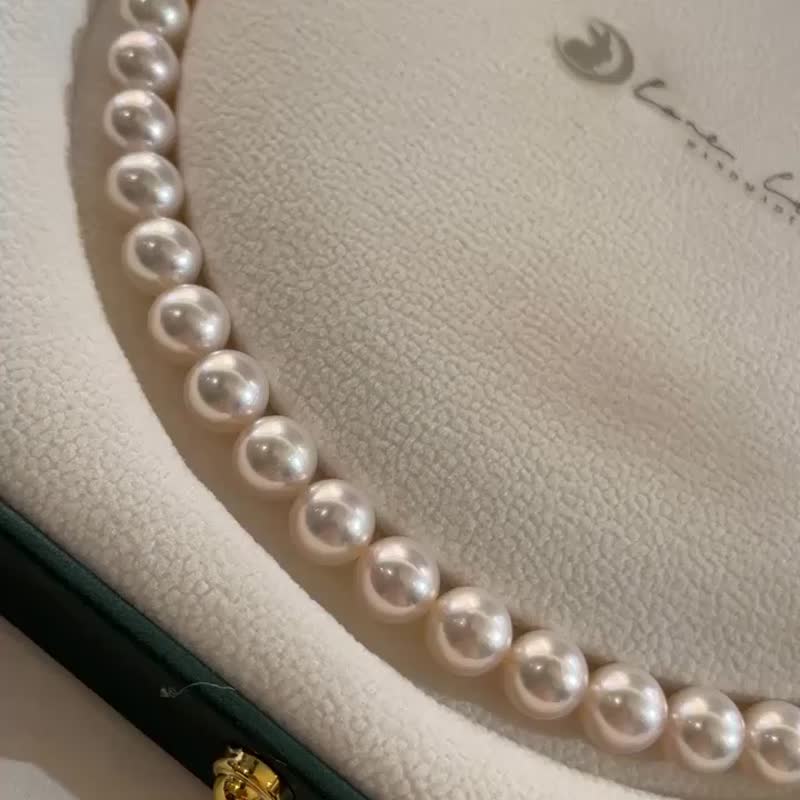 Japanese real scientific research certificate Aurora day female Japanese Akoya pearl necklace 8-8.5mm - สร้อยคอ - ไข่มุก สึชมพู
