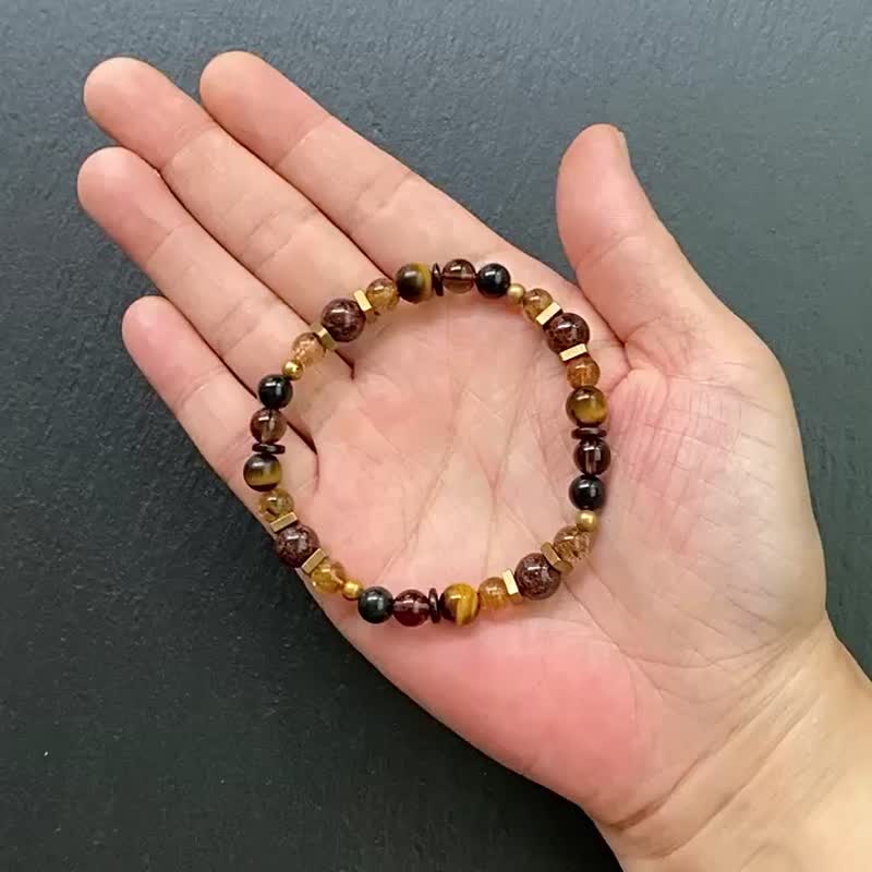 Ghost Hair Crystal x Second Graphite x Red Ghost x Stone x Citrine x Bronze Shell Brass Bracelet Lucky and Prosperous - Bracelets - Crystal Multicolor