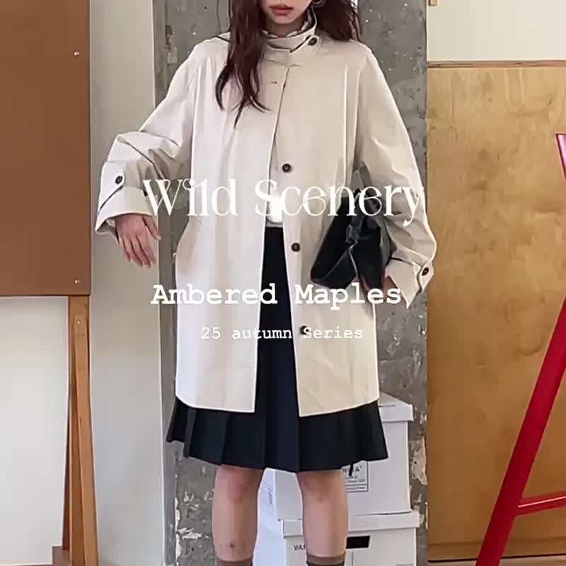 2顔色 游戈的復調 法式文藝風立領復古格紋風衣外套 - 女大衣/外套 - 棉．麻 卡其色