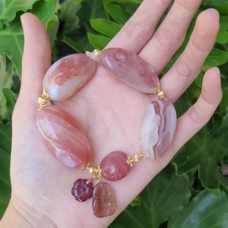 冰種纏絲瑪瑙 碧璽 如意 花 招財 富貴 大寶石手鍊 單品 禮物 - 手鍊/手環 - 寶石 紅色