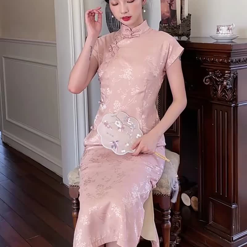桃粉 桃花仙 短袖大家閨秀民國旗袍 復古改良新中式國風洋裝禮服 - 旗袍/改良式旗袍 - 聚酯纖維 粉紅色