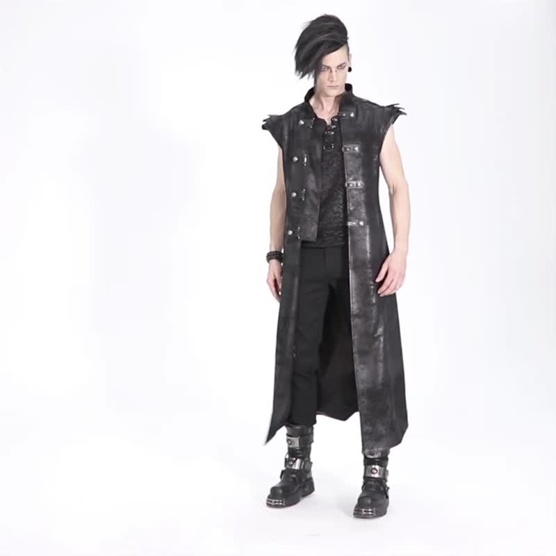 Punk Witch Armor Leather Long Vest/Vest - Men's Coats & Jackets - Other Materials Black