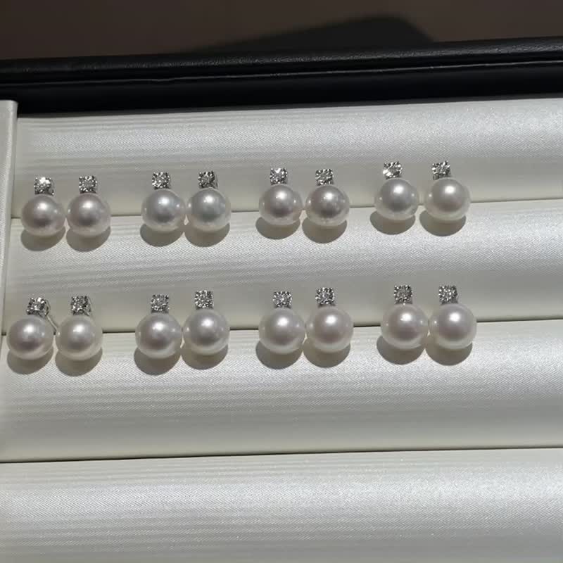 黛妃經典款akoya天然海水珍珠真珠耳釘耳環7-8.5mm18K金白 - 耳環/耳夾/耳骨夾 - 珍珠 銀色