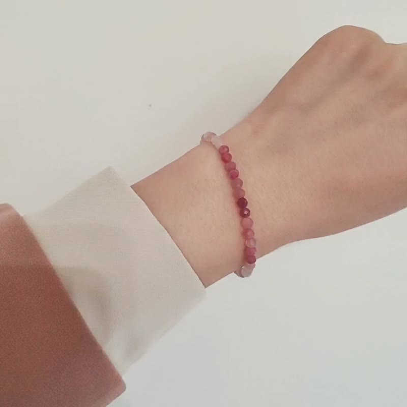 Tourmaline Rose Quartz Pink Bubble Sterling Silver Bracelet | A natural crystal bestie gift to attract good people. - สร้อยข้อมือ - เครื่องประดับพลอย สึชมพู