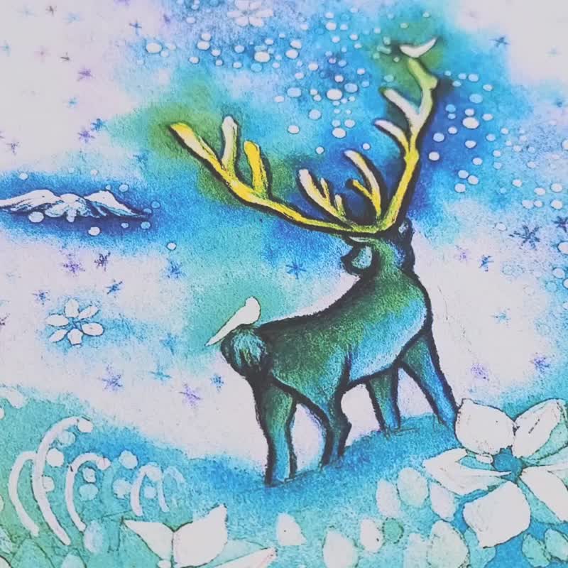 [Winter Gemstone] Watercolor Art Print Snowflake Deer Ice Drop Blue Interior Christmas Gift Stylish Living Colorful Christmas Present - โปสเตอร์ - กระดาษ สีน้ำเงิน
