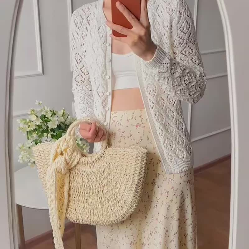 French style knit top Handmade sweater cardigan Summer cotton cardigan - 女毛衣/針織衫 - 棉．麻 