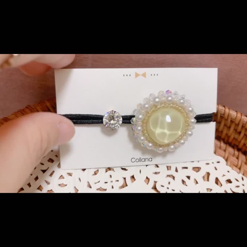 檸檬塔。珠繡髮圈 - 髮夾/髮圈 - 繡線 白色