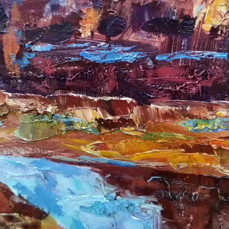 Mountains Artwork Impasto Landscape Plain Painting Original Art Sunset Arizona - 海報/掛畫/掛布 - 木頭 多色