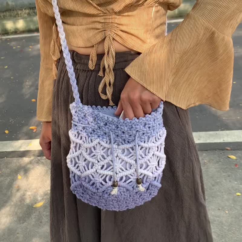 Wisteria hand-dyed woven bucket bag/summer cross-body bag/hand-dyed by craftsmen - Other - Cotton & Hemp Purple