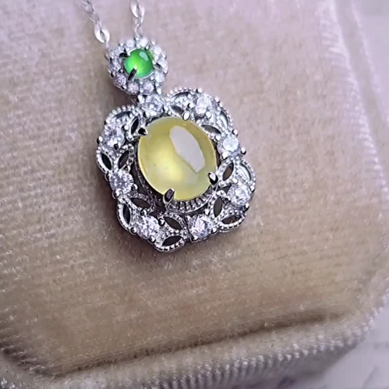 Lucky you | Japanese palace style | Burmese A-grade jadeite high ice glass yellow jadeite shining sterling silver plated 18k pendant - สร้อยคอ - หยก 