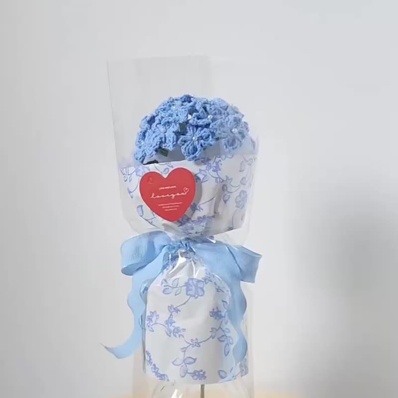 [Holiday Bouquet] Knitted Hydrangea Bouquet Valentine's Day and Chinese Valentine's Day Bouquet - Dried Flowers & Bouquets - Cotton & Hemp Blue