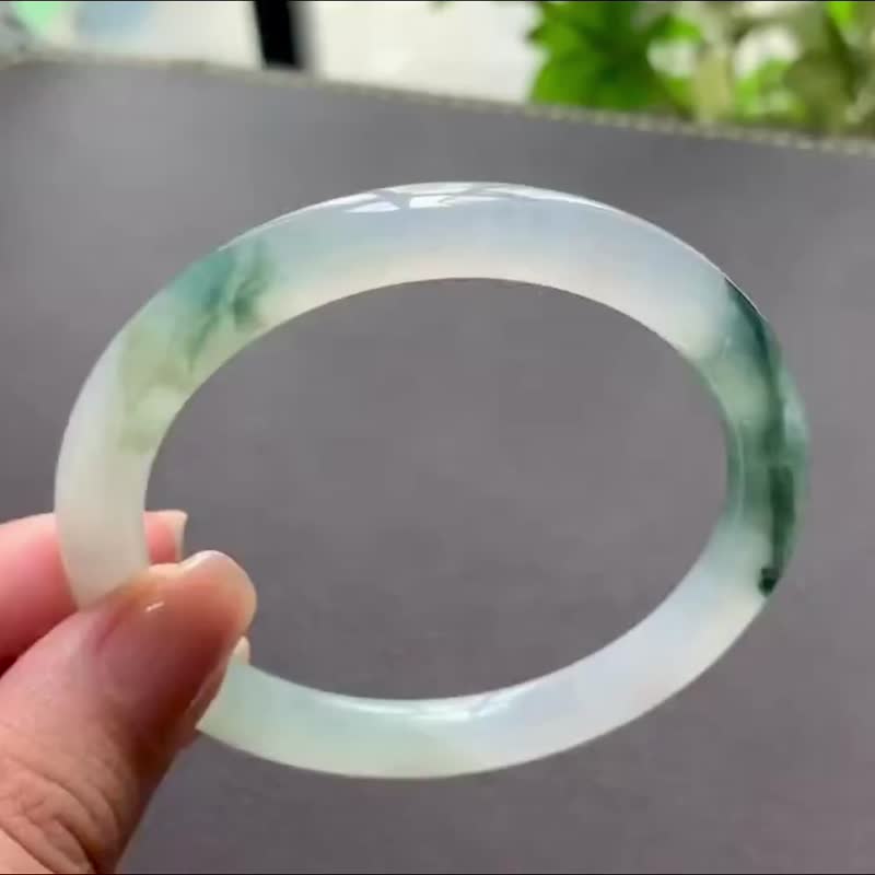 冰種 天然翡翠 緬甸 A玉 玉鐲 • 冰種飄花翡翠圓鐲 - 手鍊/手環 - 玉石 綠色