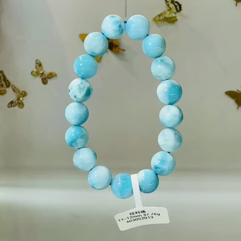 精品玉化拉利瑪海紋石手珠11-12mm37.76g火爆脾氣滅火器 - 手鍊/手環 - 半寶石 藍色
