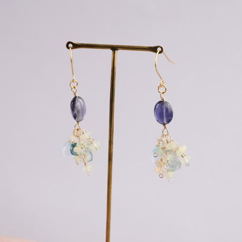 Iolite Blue Sky Topaz Mosquito Netite Moss Aquamarine Opal Earrings Clip-On Charms - Earrings & Clip-ons - Semi-Precious Stones Pink