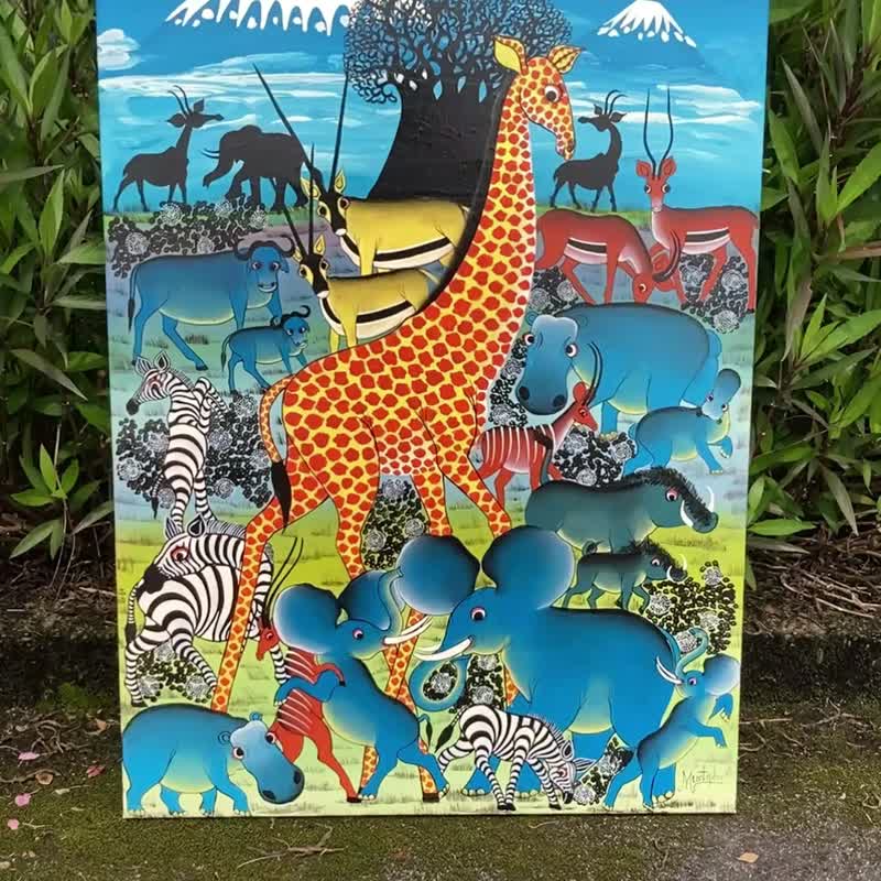 【V216-動物草原】坦尚尼亞手繪無框畫,掛畫 - 海報/掛畫/掛布 - 其他材質 