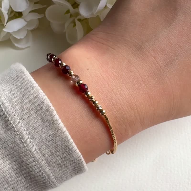 【榴茶暖韻】石榴石 茶晶 | 簡約水晶手鍊 - 手鍊/手鐲 - 寶石 紅色