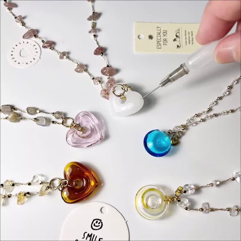 寶石x琉璃 香氛項鍊 白水晶黃水晶月光石草莓晶 圓珠甜甜圈愛心 - 項鍊 - 琉璃 多色