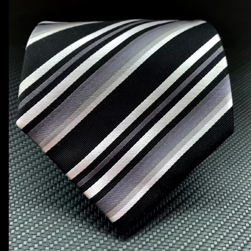 真絲商務系列領帶黑白配簡約精英necktie - 領帶/領帶夾 - 絲．絹 黑色