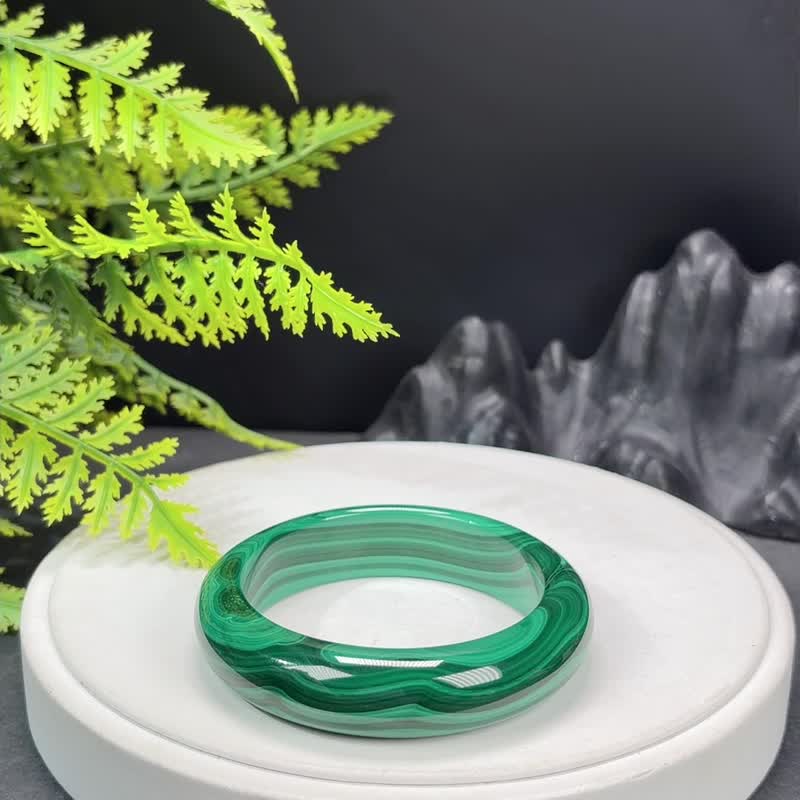 稀有孔雀石手鐲 54MM 高瓷天眼千層 吸收負面能量 吉祥貴氣好運 - 手鍊/手環 - 寶石 綠色