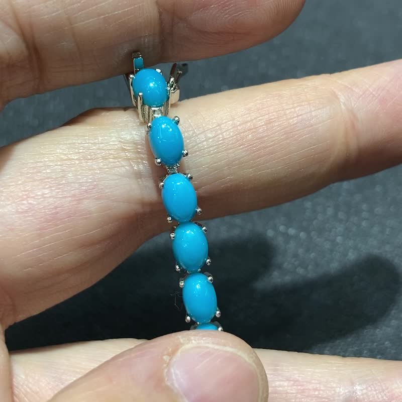 Natural American Turquoise Bracelet Made in India 925 Sterling Silver Handmade - สร้อยข้อมือ - หยก 