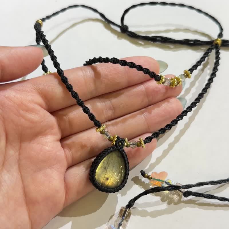 Crystoria Stone | Macrame | 南美蠟線 | 項鍊 | 黃光拉長石 - 項鍊 - 寶石 黑色