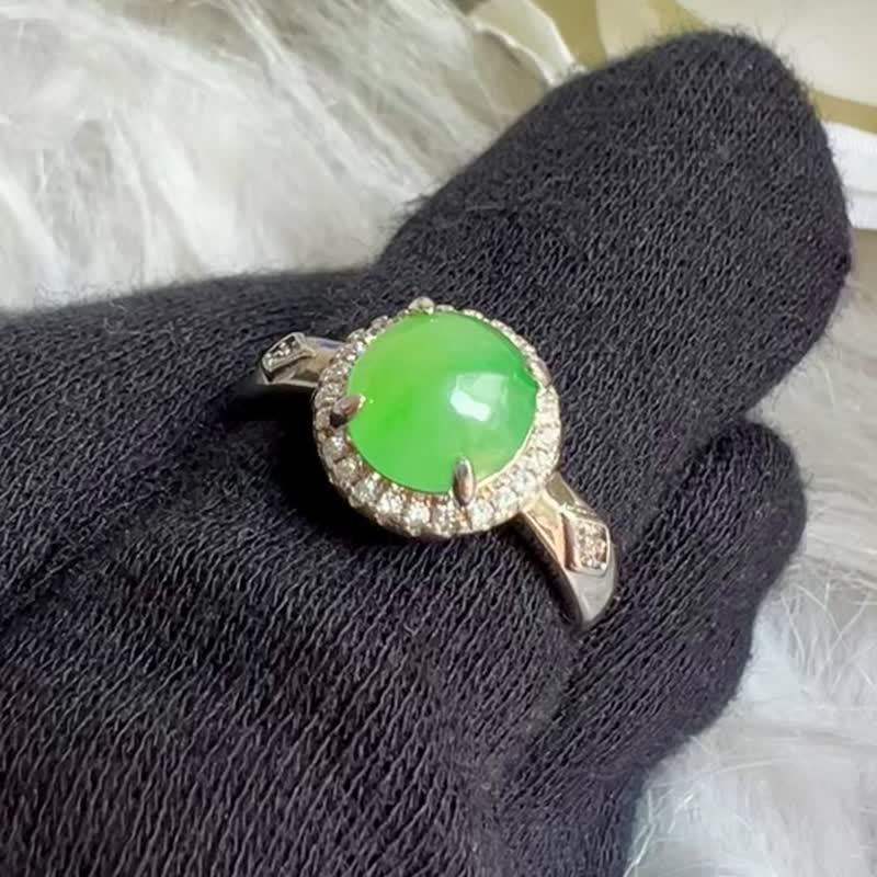 Light Jewelry | Jade Jade Ring | Natural Grade A | Egg Face 925 Silver| Adjustable Ring Girth - แหวนทั่วไป - หยก สีเขียว