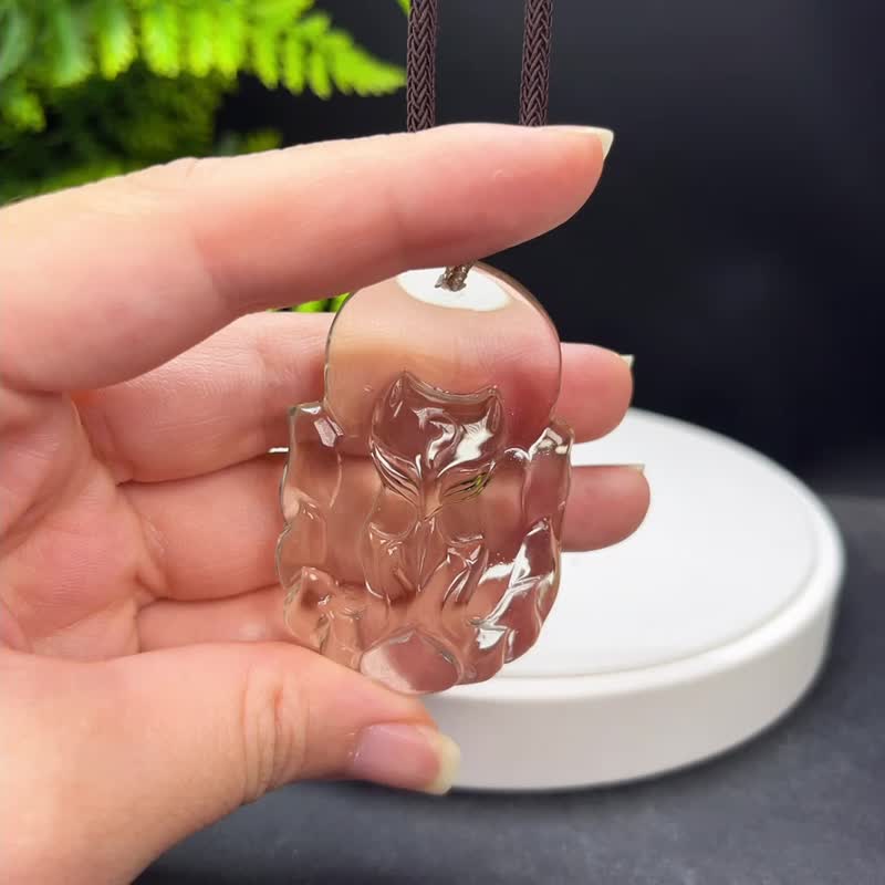 玻璃體黃水晶吊墜 立體手雕九尾狐仙 冰透檸檬黃水晶 自信平穩 - 項鍊 - 水晶 黃色