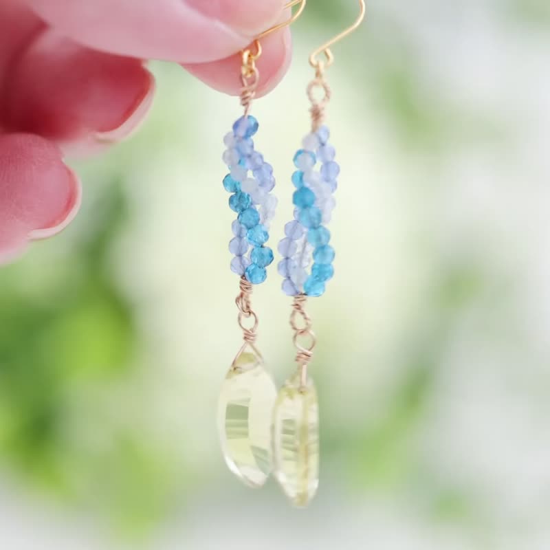 Lemon quartz, blue agate, aquamarine and neon apatite Clip-On - ต่างหู - เครื่องประดับพลอย หลากหลายสี