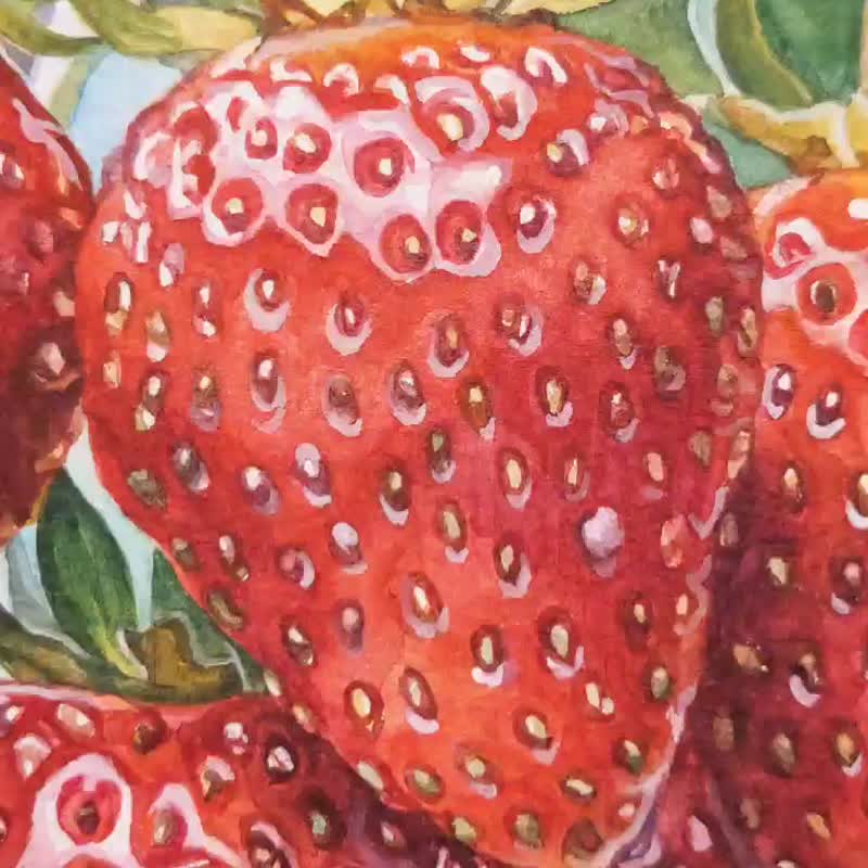 Strawberry Painting Original Watercolor Fruit Berry Painting Food Kitchen Art - 壁貼/牆壁裝飾 - 紙 多色