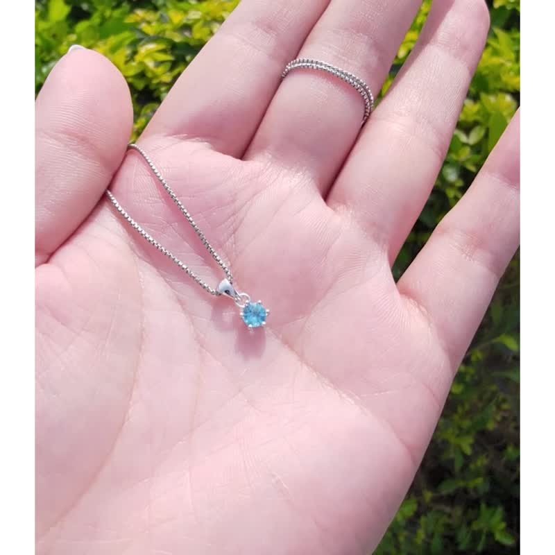 太陽雨 | 單鑽爪鑲 磷灰石 925純銀項鍊 三月生日石 積極與和諧 - 項鍊 - 寶石 藍色