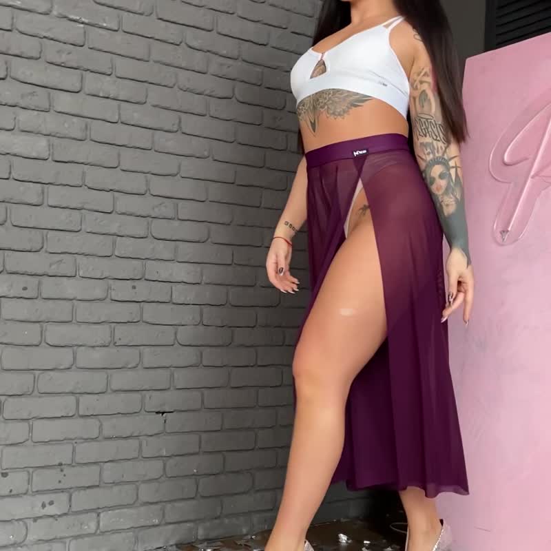 エアリアル、ポールダンス、トゥワーク用のシースルーメッシュパンツ - その他 - その他の素材 パープル