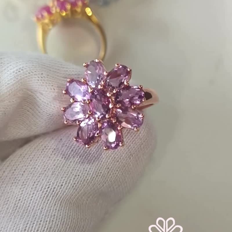 Natural Amethyst Ring Sterling Silver 925 with Rosegold plated 6.5 US. - 戒指 - 純銀 紫色
