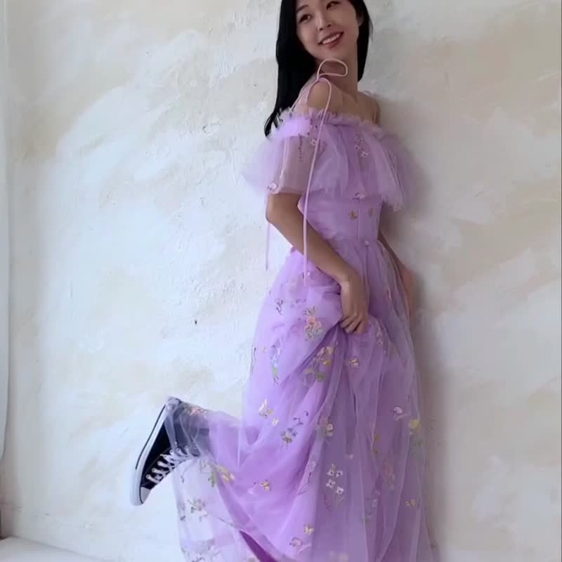 (韓國歌手LYn同款) 薰衣草紫碎花禮服 - 禮服/小禮服 - 其他材質 紫色