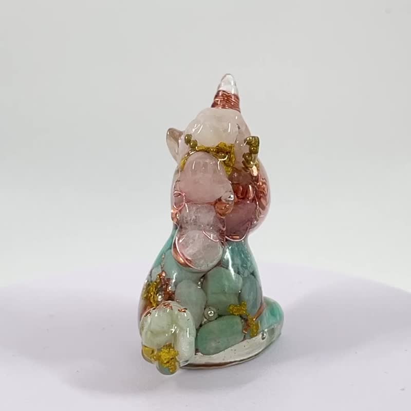 開運小物 Orgonite 奧剛能量獨角獸-粉晶、天河石款(小) - 擺飾/家飾品 - 半寶石 粉紅色