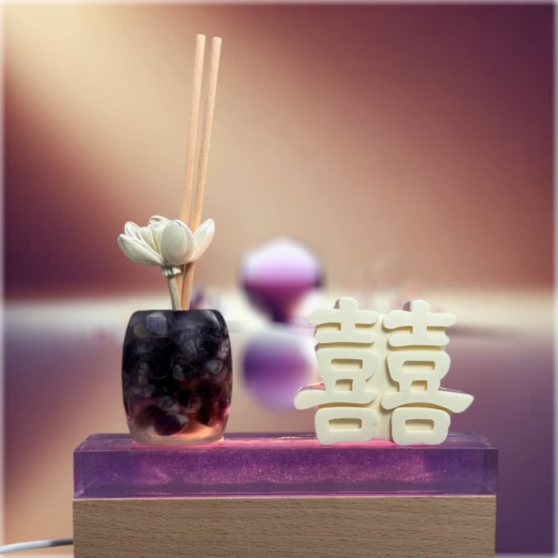 Pure Thoughts and Good Luck Crystal Peace Lamp Holder Series Amethyst Shuanglinmen Fragrance Light Lamp with Lamp Holder - Fragrances - Resin Purple