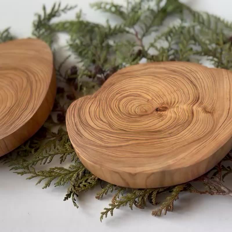 台灣黃檜根瘤年輪紋杯墊-細雨和風款-手作溫度/永久散發木質芬芳 - 杯墊 - 木頭 